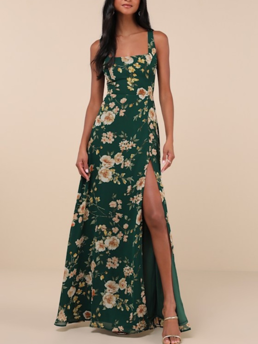 Lulus Remarkable Arrival Emerald Green Floral Sleeveless Maxi Dress - Size S